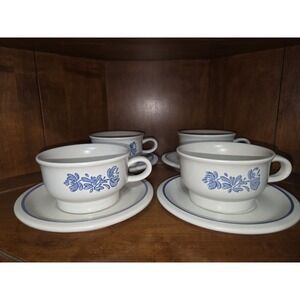 Cups & Saucers -Pfaltzgraff Yorktowne Blue & Gray  Set of 7 vintage  (14 pieces)